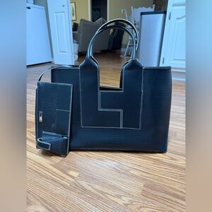 Lambertson Truex Tote Bag Purse Made in Italy Black Leather Designer Nice